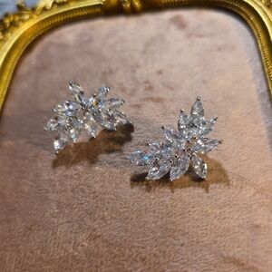 Crystal Silver Leaf Earrings NWT